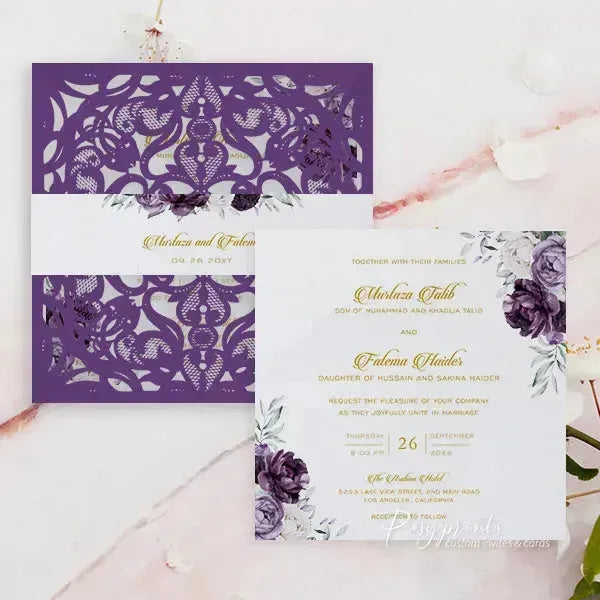 moody dark purple floral wedding invitations ROSYP16