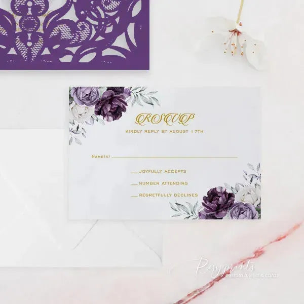 moody dark purple floral wedding invitations ROSYP16