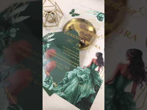 emerald green princess quinceanera acrylic invitations