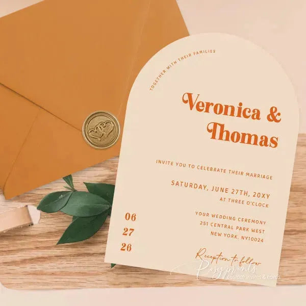 Vintage retro terracotta arch wedding invitation RPS17 - Rosy Prints