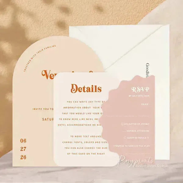 Vintage retro terracotta arch wedding invitation RPS17 - Rosy Prints