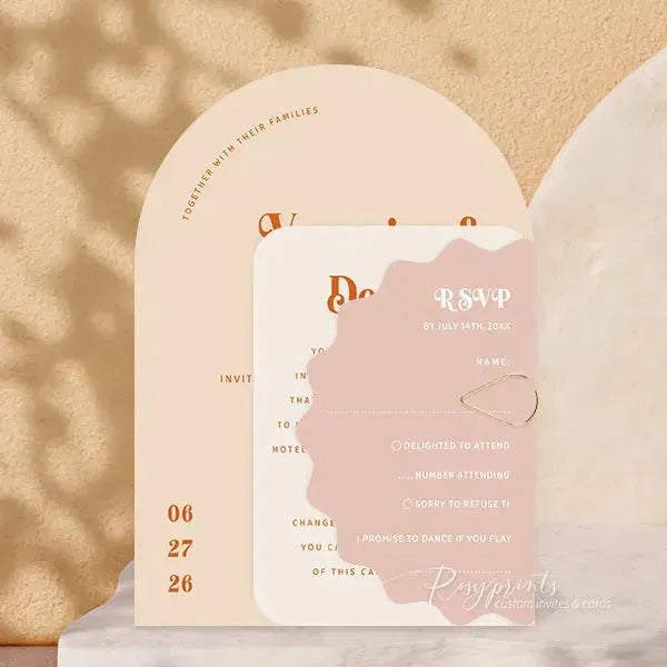 Vintage retro terracotta arch wedding invitation RPS17 - Rosy Prints