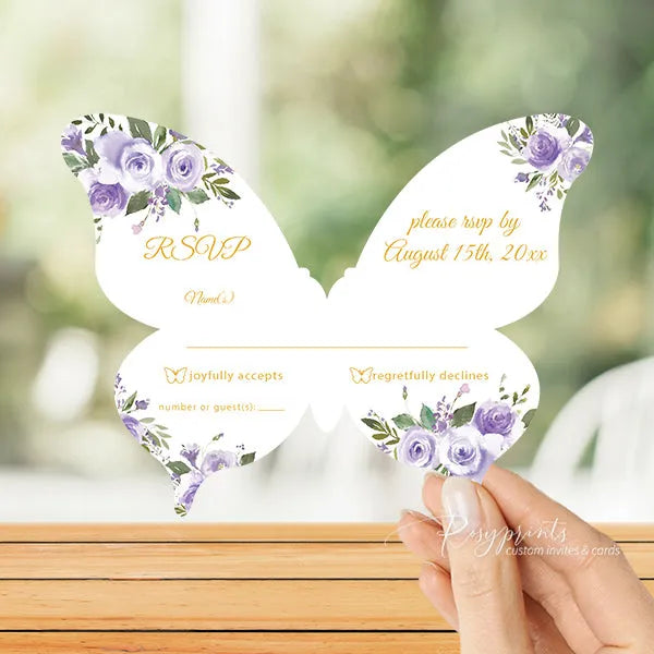 purple and gold butterfly theme birthday invitation RPS46