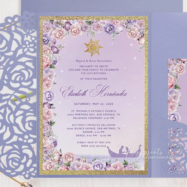 purple tangled rapunzel quinceanera invitations ROSYP34 - Rosy Prints