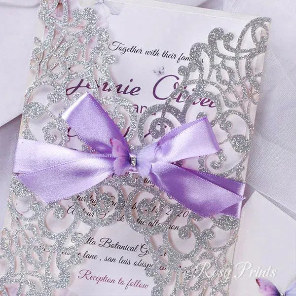 lilac purple butterfly Quinceanera invitations ROSG10