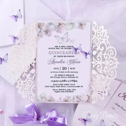 lilac purple butterfly Quinceanera invitations ROSG10