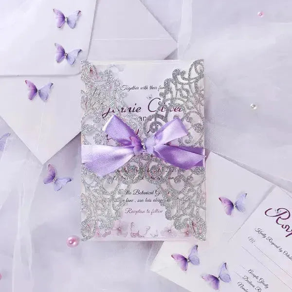 lilac purple butterfly Quinceanera invitations ROSG10