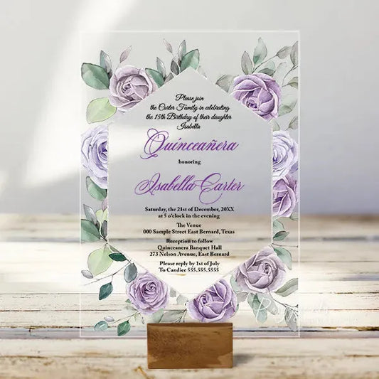 lavender purple acrylic quinceanera invitations ROSYA60