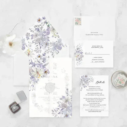 purple wildflower vellum wedding invitations ROSYV09 - Rosy Prints