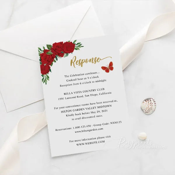 red and gold butterfly acrylic quince invitations ROSYA88