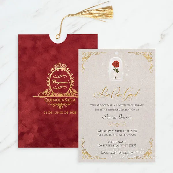 beauty and the beast quinceanera invitations with foil velvet ROSYP51