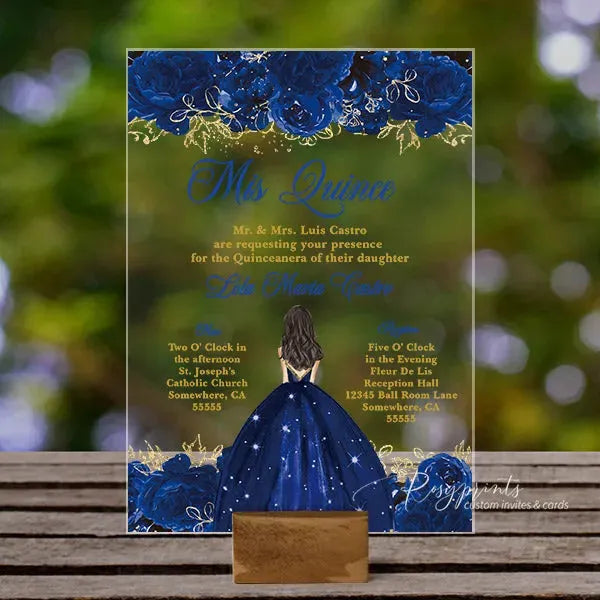 royal blue and gold acrylic quinceanera invitations ROSYA52 - Rosy Prints