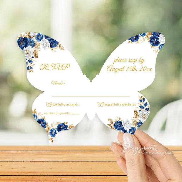 royal blue and gold butterfly invitations for birthdays RPS43