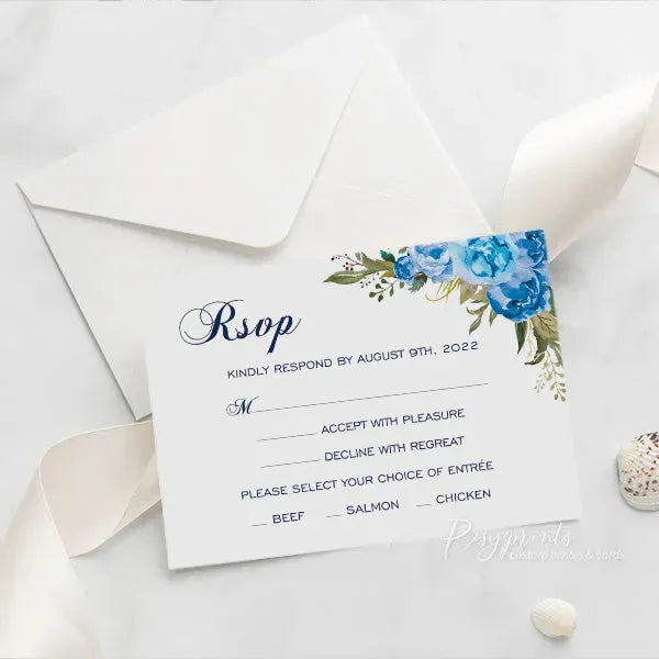 royal blue flower acrylic wedding invitations ROSYA81 - Rosy Prints