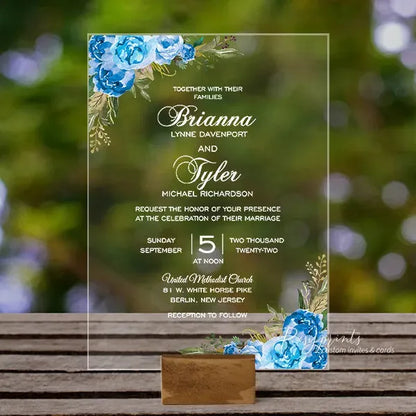 royal blue flower acrylic wedding invitations ROSYA81 - Rosy Prints