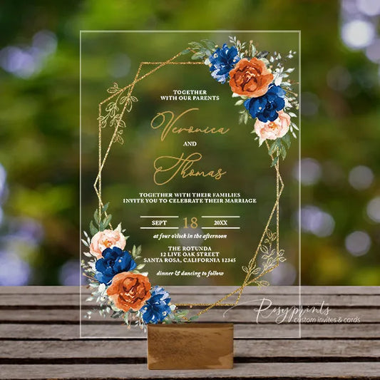 orange and royal blue acrylic wedding invitations ROSYA82