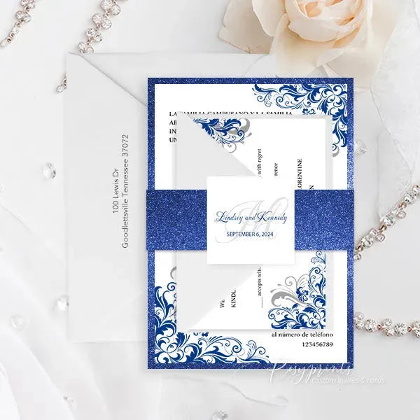 elegant glittery royal blue wedding invitations RPO01 - Rosy Prints