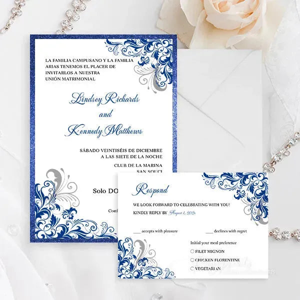 elegant glittery royal blue wedding invitations RPO01 - Rosy Prints