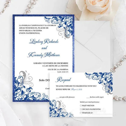 elegant glittery royal blue wedding invitations RPO01 - Rosy Prints