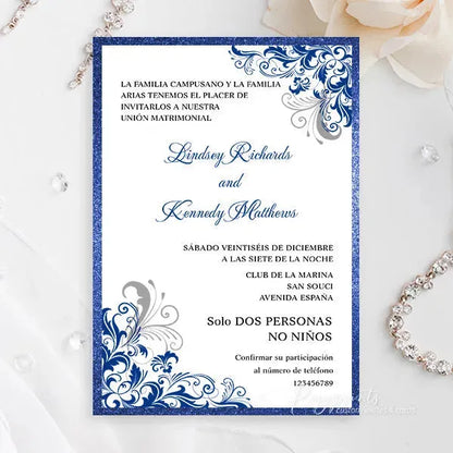 elegant glittery royal blue wedding invitations RPO01 - Rosy Prints