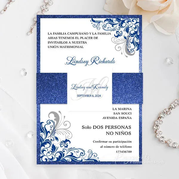 elegant glittery royal blue wedding invitations RPO01 - Rosy Prints