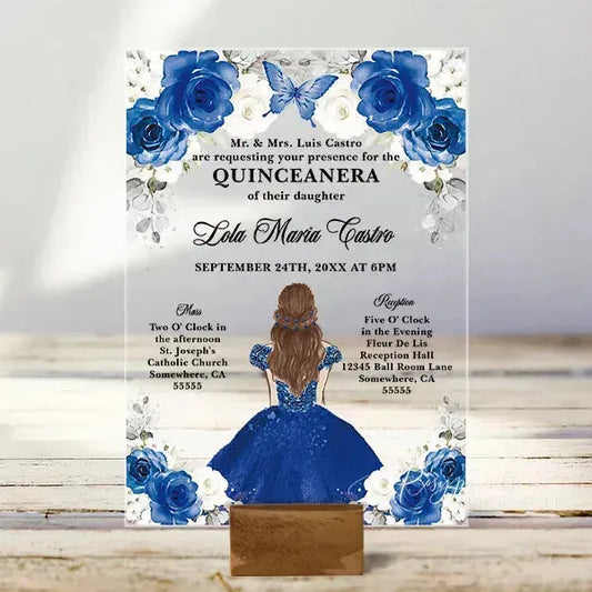 Royal blue butterfly acrylic quinceanera invitations ROSYA58