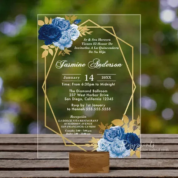 royal blue floral quinceanera acrylic invitations ROSYA33