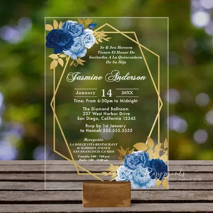 royal blue floral quinceanera acrylic invitations ROSYA33