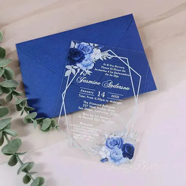 royal blue floral quinceanera acrylic invitations ROSYA33