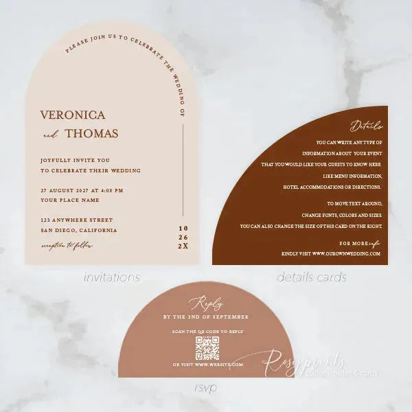 rust terracotta arch stacked wedding invitations RPS06