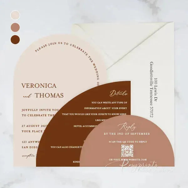 rust terracotta arch stacked wedding invitations RPS06