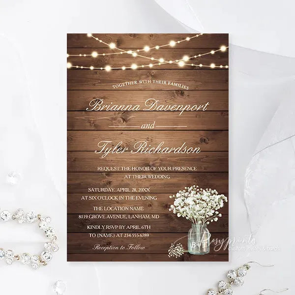 rustic babys breath mason jar wedding invitations RPFLAT13 - Rosy Prints