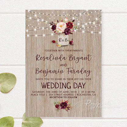 rustic floral mason jar wedding invitations RPFLAT15