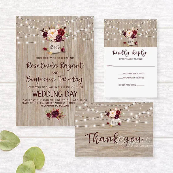 rustic floral mason jar wedding invitations RPFLAT15