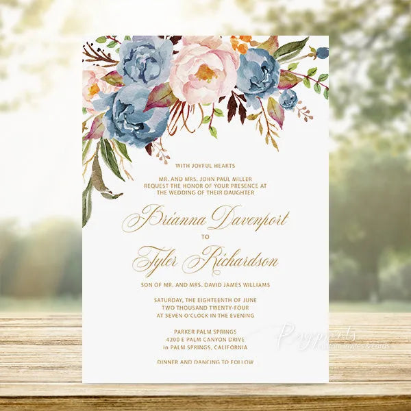 rustic dusty blue and blush pink pastel Wedding Invitations RPS38 - Rosy Prints