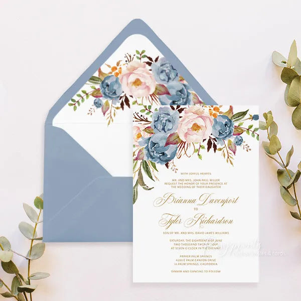 rustic dusty blue and blush pink pastel Wedding Invitations RPS38 - Rosy Prints