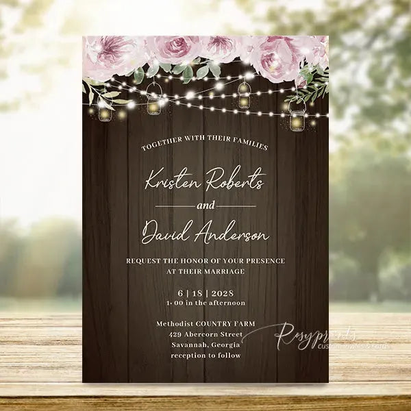 rustic dusty rose mason jar wedding invitations RPF25 - Rosy Prints