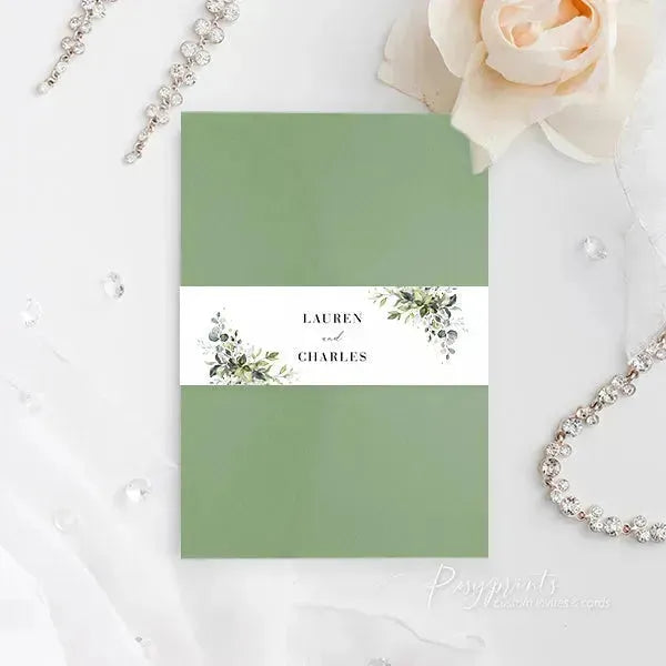 rustic green pocket wedding invitations ROSYP06 - Rosy Prints