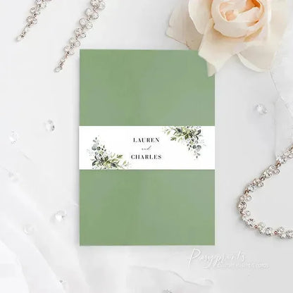 rustic green pocket wedding invitations ROSYP06 - Rosy Prints