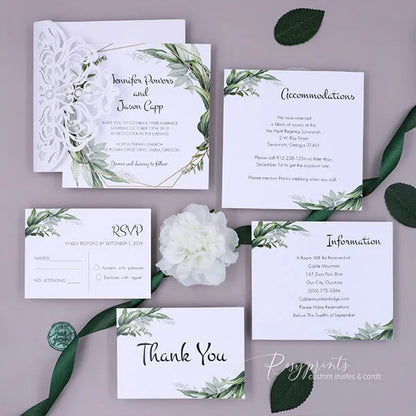 sage green and white pocket wedding invitations ROSYP46