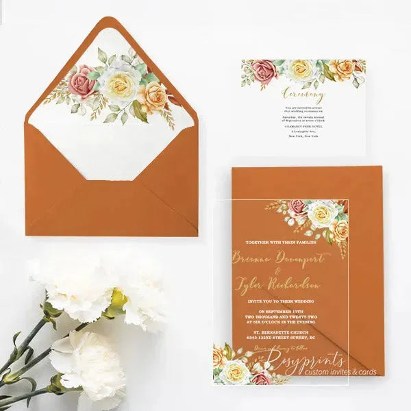 fall orange floral acrylic wedding invitations ROSYA20