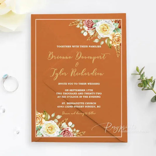 fall orange floral acrylic wedding invitations ROSYA20