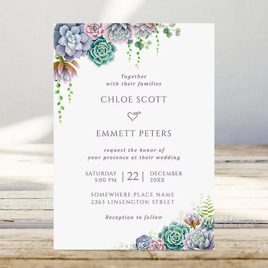 Rustic purple and green succulent wedding invitations RPS34 - Rosy Prints