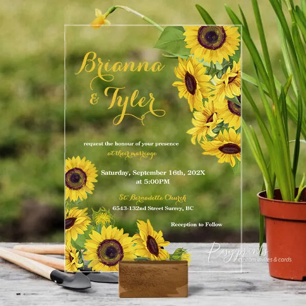 sunflower rustic country acrylic wedding invitations