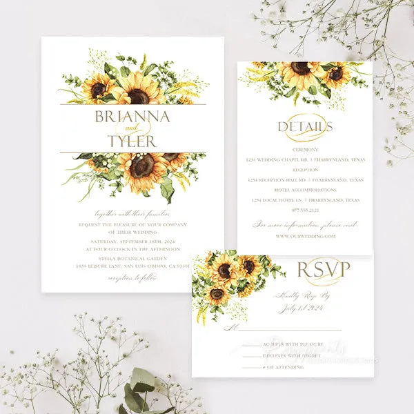 rustic sunflower vellum wedding invitations ROSYV10 - Rosy Prints