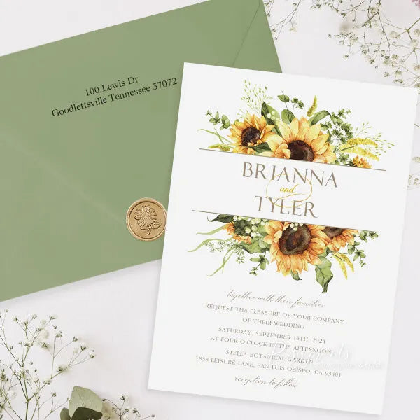 rustic sunflower vellum wedding invitations ROSYV10 - Rosy Prints