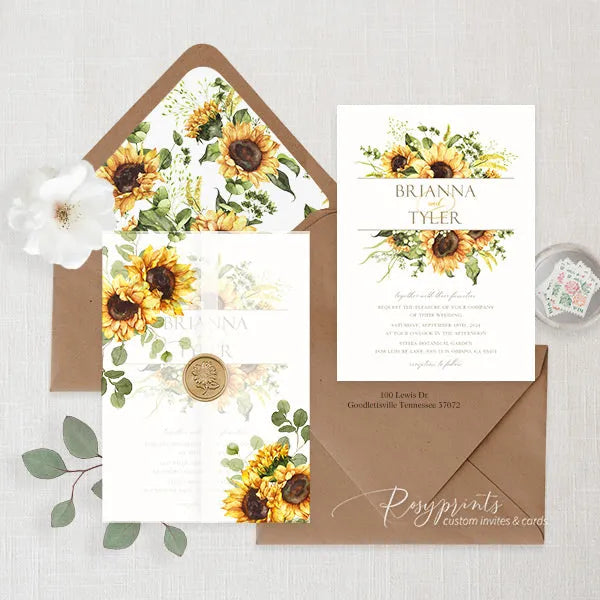 rustic sunflower vellum wedding invitations ROSYV10 - Rosy Prints