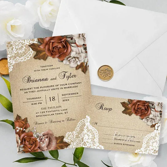 rustic terracotta fall wedding invitations RPFLAT12