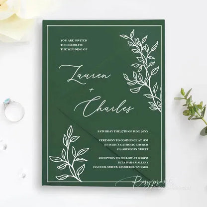 minimal greenery acrylic wedding invitations ROSYA13