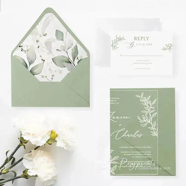 minimal greenery acrylic wedding invitations ROSYA13